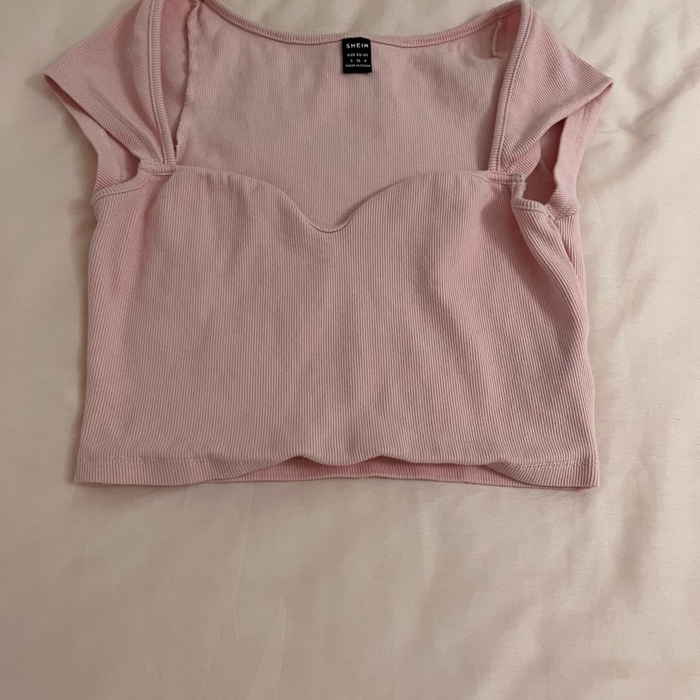 SHEIN Pink Fitted Bustier Crop Top with Cap Sleeves